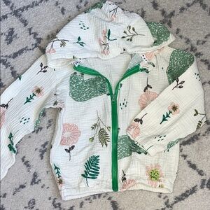 Floral Hooded Kids Jacket with Green Accents
